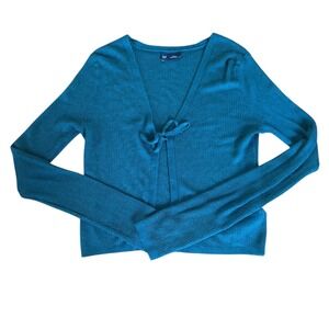 GAP Teal Ribbed Tie Front Cardigan Sweater Women's Small